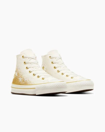 White / Gold Converse Chuck Taylor All Star EVA Lift Kids' Platform Shoes UK | C-86790519