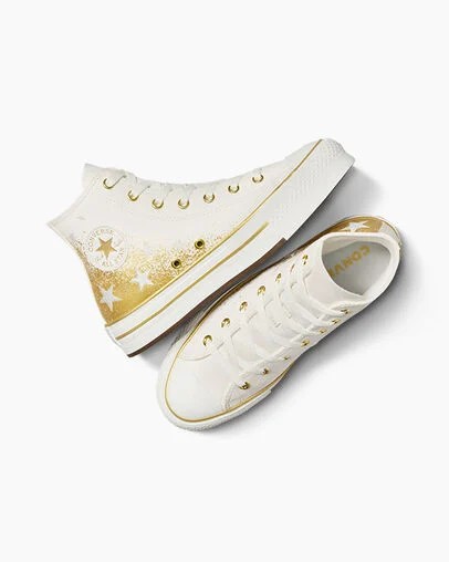 White / Gold Converse Chuck Taylor All Star EVA Lift Kids' Platform Shoes UK | C-86790519