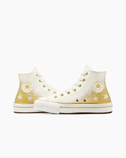 White / Gold Converse Chuck Taylor All Star EVA Lift Kids' Platform Shoes UK | C-86790519