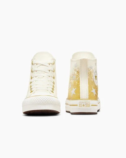 White / Gold Converse Chuck Taylor All Star EVA Lift Kids' Platform Shoes UK | C-86790519