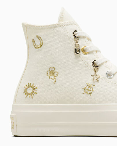 White / Gold / Silver Converse Chuck Taylor All Star Lift Women Platform Shoes UK | C-63451909