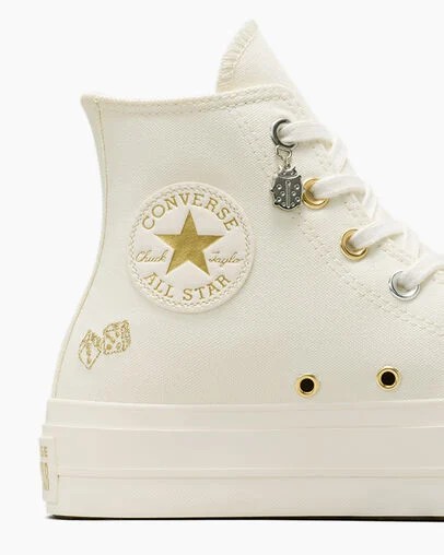 White / Gold / Silver Converse Chuck Taylor All Star Lift Women Platform Shoes UK | C-63451909