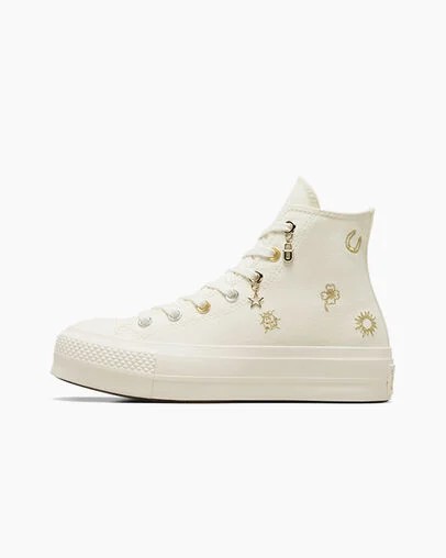 White / Gold / Silver Converse Chuck Taylor All Star Lift Women Platform Shoes UK | C-63451909