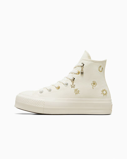 White / Gold / Silver Converse Chuck Taylor All Star Lift Women Platform Shoes UK | C-56127389