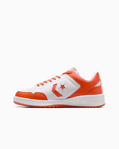 White / Orange Converse Weapon Leather Men Basketball Shoes UK | C-95840219