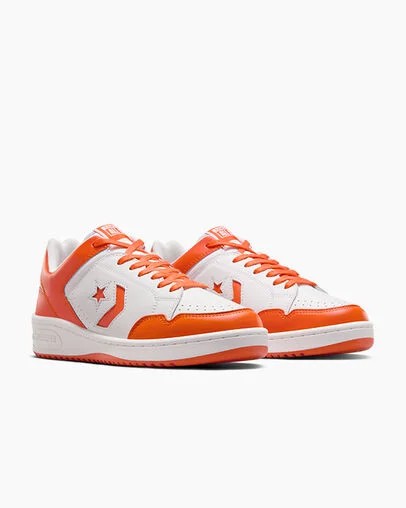 White / Orange Converse Weapon Leather Men Basketball Shoes UK | C-95840219