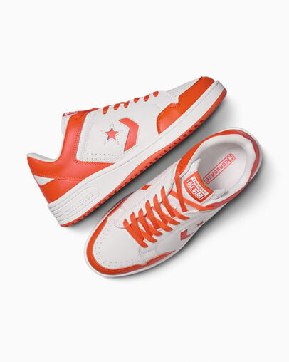 White / Orange Converse Weapon Leather Men Basketball Shoes UK | C-95840219