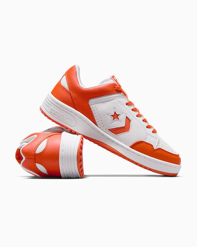 White / Orange Converse Weapon Leather Men Basketball Shoes UK | C-95840219