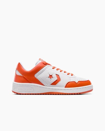 White / Orange Converse Weapon Leather Men Basketball Shoes UK | C-95840219