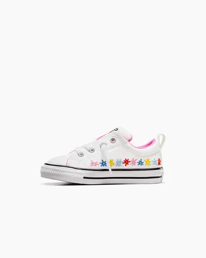 White / Pink Converse Chuck Taylor All Star Street Embroidered Flowers Kids' Sneakers UK | C-03198259