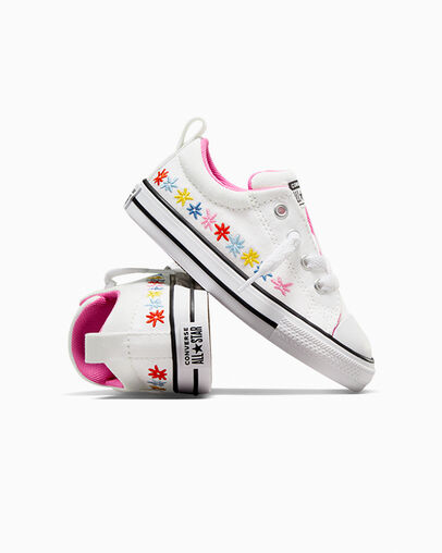 White / Pink Converse Chuck Taylor All Star Street Embroidered Flowers Kids' Sneakers UK | C-03198259