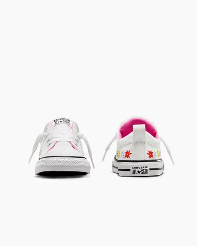 White / Pink Converse Chuck Taylor All Star Street Embroidered Flowers Kids' Sneakers UK | C-03198259