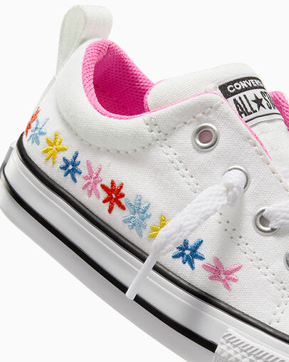 White / Pink Converse Chuck Taylor All Star Street Embroidered Flowers Kids' Sneakers UK | C-03198259