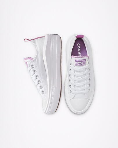 White / Purple Converse Chuck Taylor All Star Move Platform Kids' Canvas Shoes UK | C-27439819