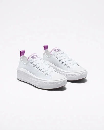 White / Purple Converse Chuck Taylor All Star Move Platform Kids' Canvas Shoes UK | C-27439819