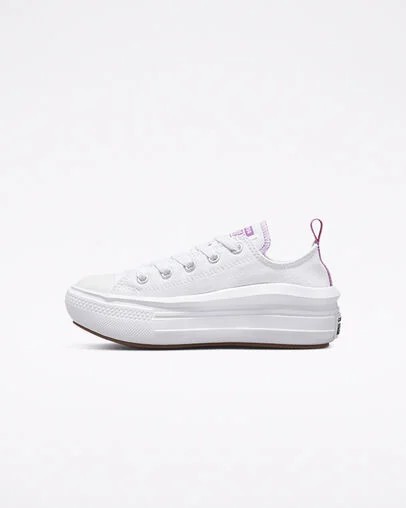 White / Purple Converse Chuck Taylor All Star Move Kids' Platform Shoes UK | C-56719209