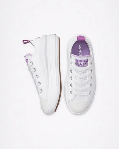 White / Purple Converse Chuck Taylor All Star Move Kids' Platform Shoes UK | C-56719209