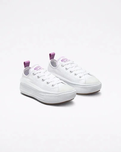 White / Purple Converse Chuck Taylor All Star Move Kids' Platform Shoes UK | C-56719209