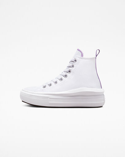 White / Purple Converse Chuck Taylor All Star Move Platform Kids' Canvas Shoes UK | C-69452319