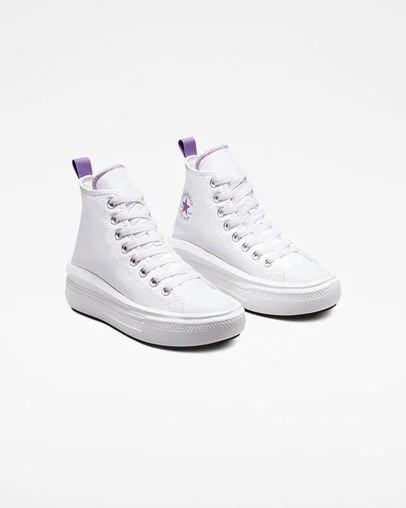 White / Purple Converse Chuck Taylor All Star Move Platform Kids' Canvas Shoes UK | C-69452319