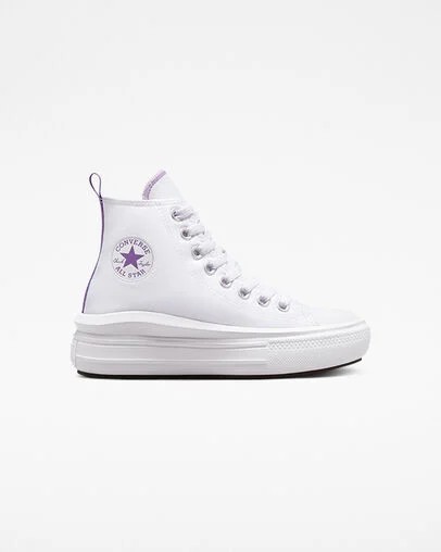 White / Purple Converse Chuck Taylor All Star Move Platform Kids\' Canvas Shoes UK | C-69452319