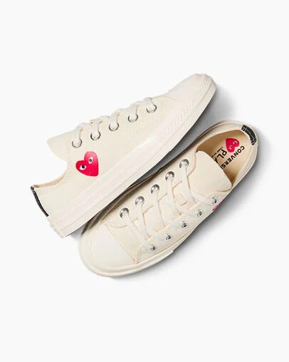 White / Red / Black Converse PLAY Comme des Garçons Single Heart Chuck 70 Kids' Sneakers UK | C-75493269