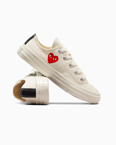 White / Red / Black Converse PLAY Comme des Garçons Single Heart Chuck 70 Kids' Sneakers UK | C-75493269