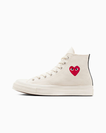 White / Red / Black Converse PLAY Comme des Garçons Single Heart Chuck 70 Men Sneakers UK | C-45683279