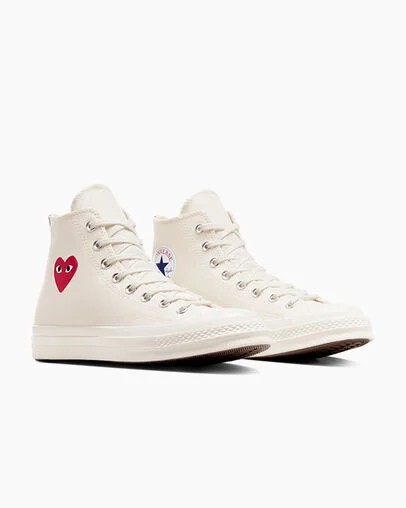 White / Red / Black Converse PLAY Comme des Garçons Single Heart Chuck 70 Men Sneakers UK | C-45683279