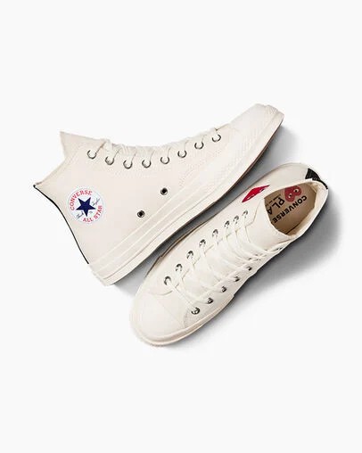 White / Red / Black Converse PLAY Comme des Garçons Single Heart Chuck 70 Men Sneakers UK | C-45683279