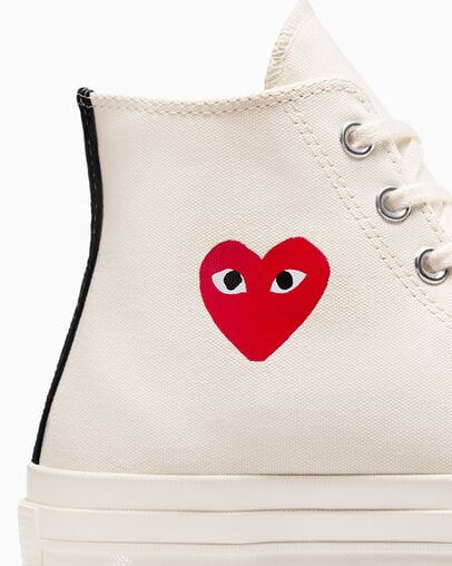 White / Red / Black Converse PLAY Comme des Garçons Single Heart Chuck 70 Men Sneakers UK | C-45683279